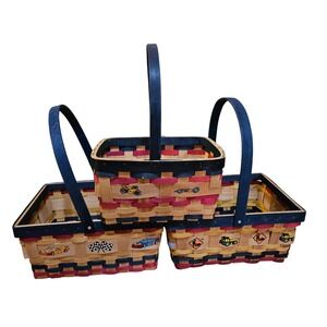 Set of 3 Woven Baskets with Construction and Racecar Theme for boys Room‎ Decor